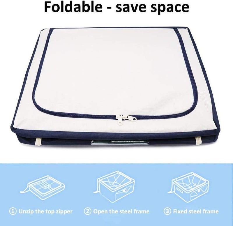 TIREE TIREE Steel Frame Double Opening Zipped Storage Organizer Bag with Window Foldable UnderBed Wardrobe Box for Clothes Sarees Blankets and Bed Sheets 66 Ltr Pack of 1  - Image 2