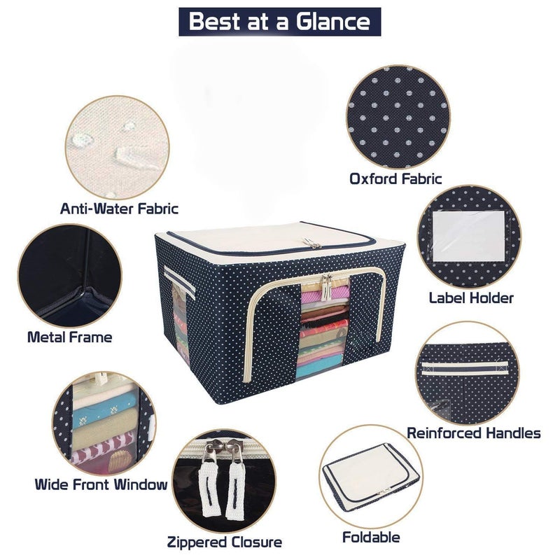 TIREE TIREE Steel Frame Double Opening Zipped Storage Organizer Bag with Window Foldable UnderBed Wardrobe Box for Clothes Sarees Blankets and Bed Sheets 66 Ltr Pack of 1  - Image 5