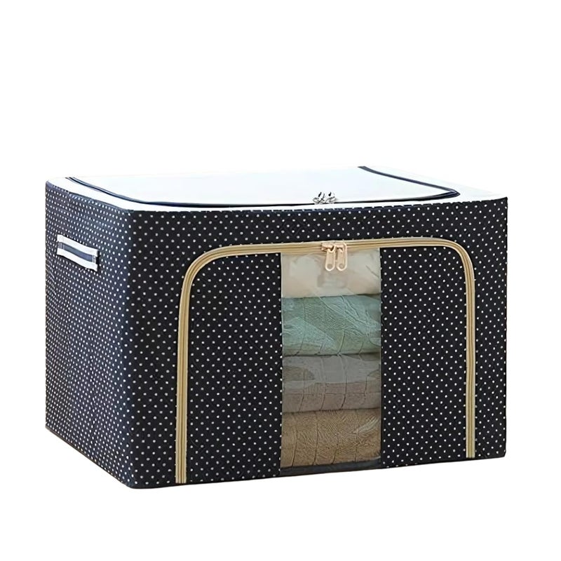 TIREE TIREE Steel Frame Double Opening Zipped Storage Organizer Bag with Window Foldable UnderBed Wardrobe Box for Clothes Sarees Blankets and Bed Sheets 66 Ltr Pack of 1  - Image 1