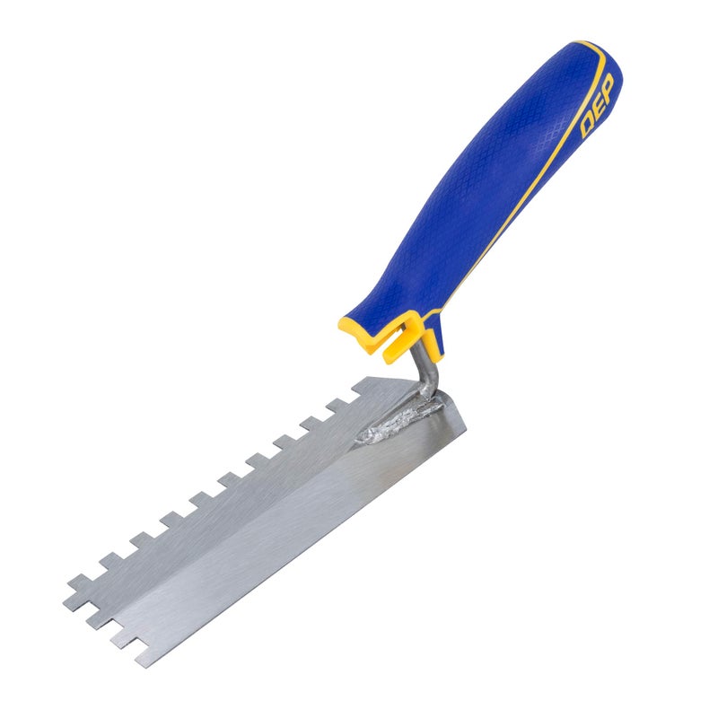 QEP 14 in x 14 in x 14 in Comfort Grip SquareNotch Margin Flooring Trowel with Bucket Hook Silver 42114