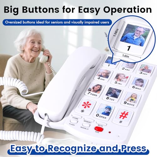 Sacumea Big Button Phone for Seniors, Corded Landline Telephone with Large Number Keys, 10 Picture Memory One-Touch Dial, Extra Loud Ringer, Easy to Use for Dementia/Alzheimer's & Visually Impaired Elderly - Image 3