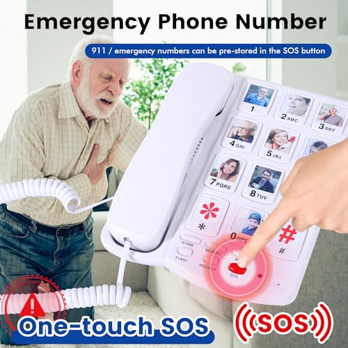 Sacumea Big Button Phone for Seniors, Corded Landline Telephone with Large Number Keys, 10 Picture Memory One-Touch Dial, Extra Loud Ringer, Easy to Use for Dementia/Alzheimer's & Visually Impaired Elderly - Image 4