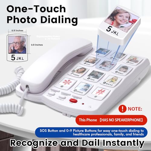 Sacumea Big Button Phone for Seniors, Corded Landline Telephone with Large Number Keys, 10 Picture Memory One-Touch Dial, Extra Loud Ringer, Easy to Use for Dementia/Alzheimer's & Visually Impaired Elderly - Image 2