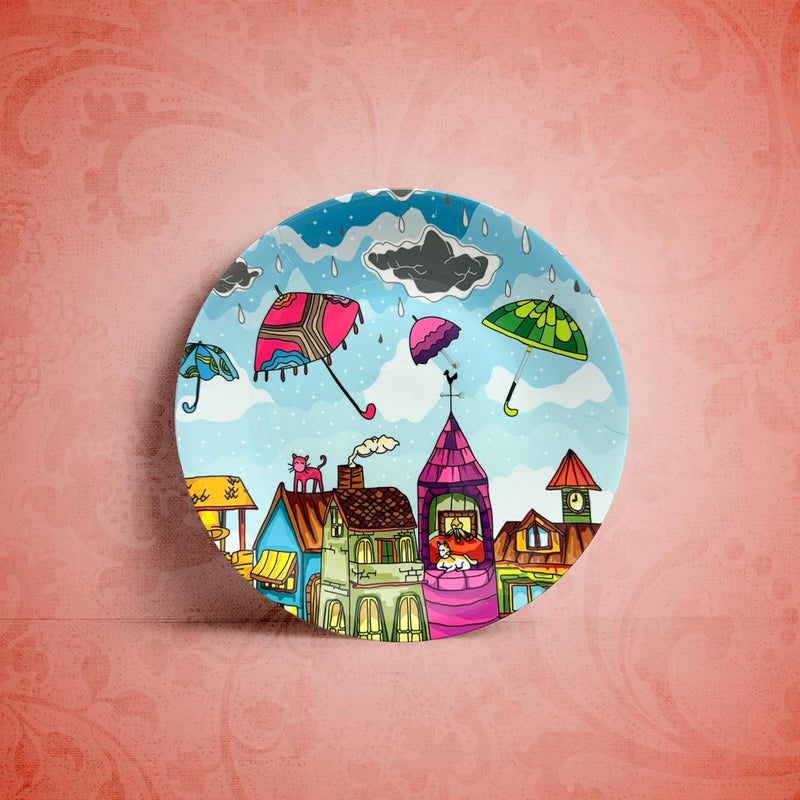 PAINTZSTORIES طبق زخرفي PAINTZSTORIES احتضان متعة المطر II عمل فني II فن الجدران II ديكور المنزل II ديكور غرفة المعيشة II أطباق خزفية II 10 بوصة - Image 2