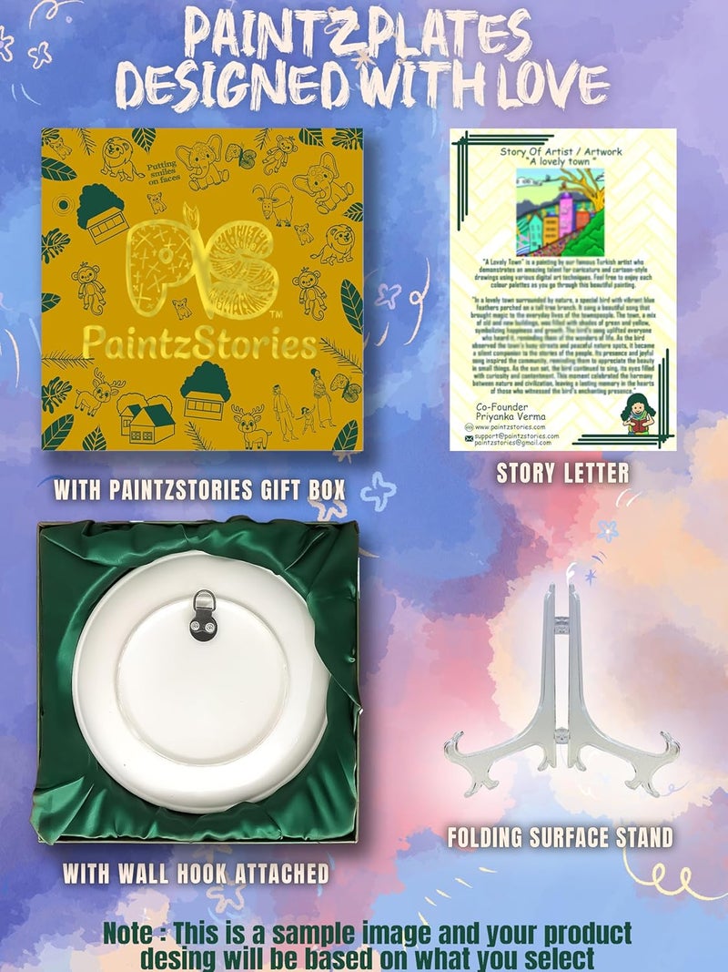 PAINTZSTORIES طبق زخرفي PAINTZSTORIES احتضان متعة المطر II عمل فني II فن الجدران II ديكور المنزل II ديكور غرفة المعيشة II أطباق خزفية II 10 بوصة - Image 5