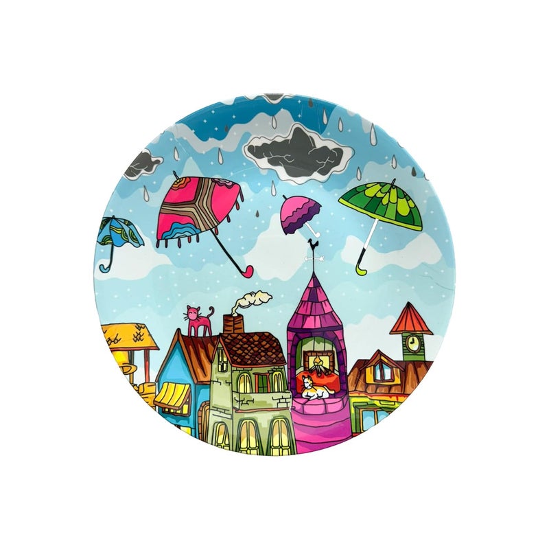 PAINTZSTORIES طبق زخرفي PAINTZSTORIES احتضان متعة المطر II عمل فني II فن الجدران II ديكور المنزل II ديكور غرفة المعيشة II أطباق خزفية II 10 بوصة - Image 1