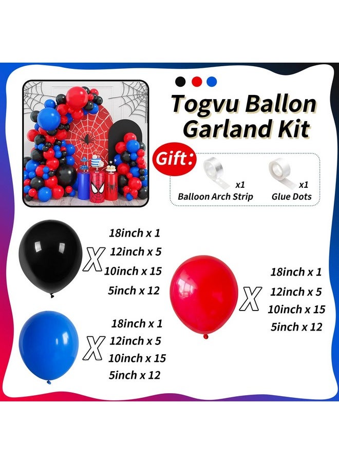 Togvu - Red Blue Black Balloon Arch Garland Kit 101 Pcs Matte Red Black And Royal Blue Latex Balloon Garland Kit For Super Spider Hero Party Boys Kids Birthday Baby Shower Graduation Party Decorations - Image 1