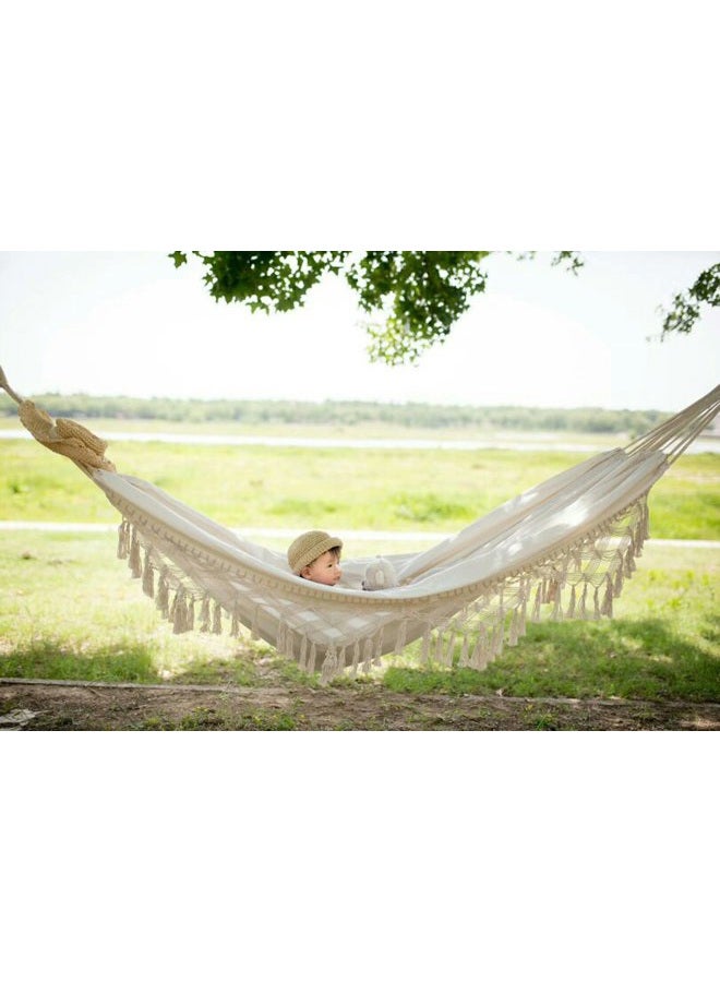 RISEON Handmade Boho Large Brazilian Macrame Fringe 2 Person Double Deluxe Hammock Swing Net Chair for Beach, Yard, Bedroom, Patio, Porch, Indoor, Outdoor, Wedding Decor 95" Lx 59" W - Image 1