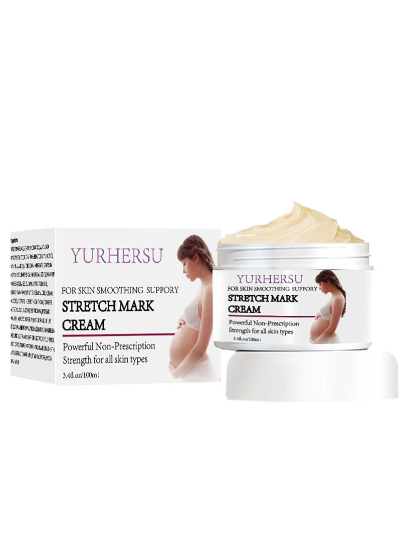 YURHERSU كريم الوقاية من علامات التمدد للحمل ، مزيل كريم علامات التمدد ، كريم علامات التمدد لتدليك الجسم ، يقلل من ظهور الندبات ، العناية ببشرة البطن قبل الولادة وبعدها 100 مل - Image 1