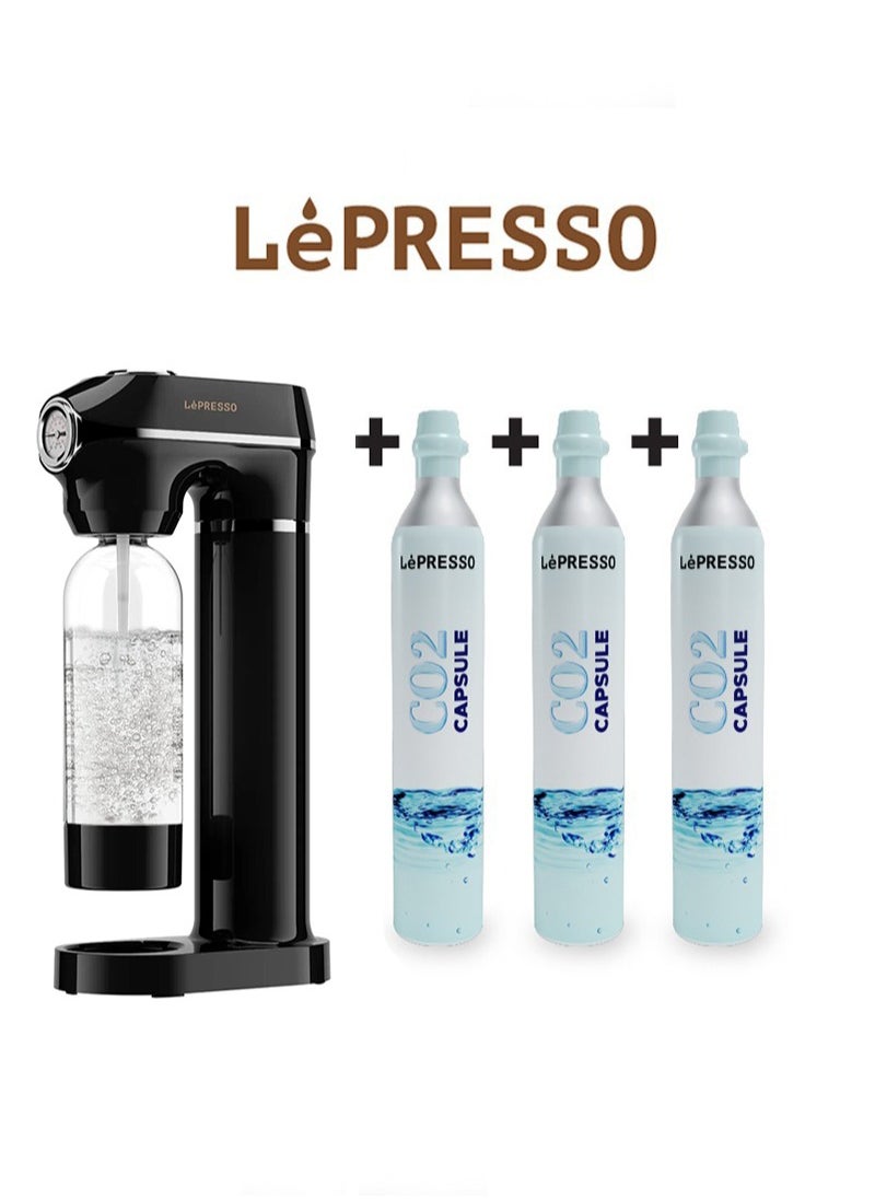 Sparkling Water Maker 1L with Three Capsules and Pressure Meter / Efficient Carbonation / Adjustable Fizz Pressure / One-Button Operation - Black - pzsku/Z77EBA8D839E775DD4A49Z/45/1741591086/e0af99b5-dd66-45e8-9d47-94dad560d01f