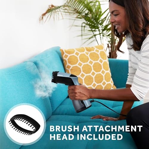 Sunbeam 1000W Compact Handheld Steamer for Clothes, Portable, Travel Steamer, Non-Stick Head, 30s Heat Up, 8 Minutes Continuous Steam, 110ml Water Tank, Bristle Brush, Storage Bag, Blue/Black - Image 4