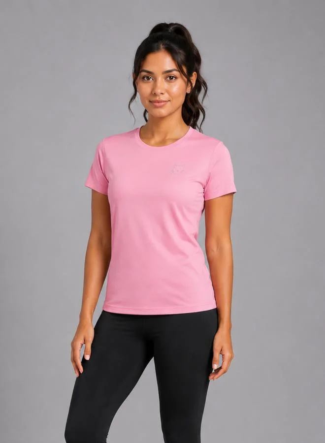 تايك تو Pink Solid  Short Sleeve Activewear T-shirt By Lazzycat