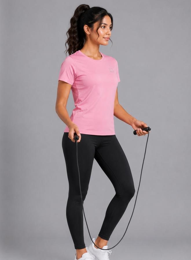 Take Two Pink Solid  Short Sleeve Activewear T-shirt By Lazzycat - Image 5