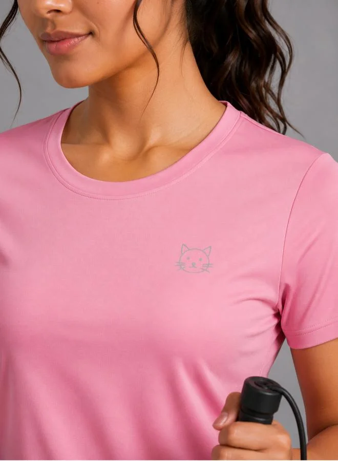 تايك تو Pink Solid  Short Sleeve Activewear T-shirt By Lazzycat
