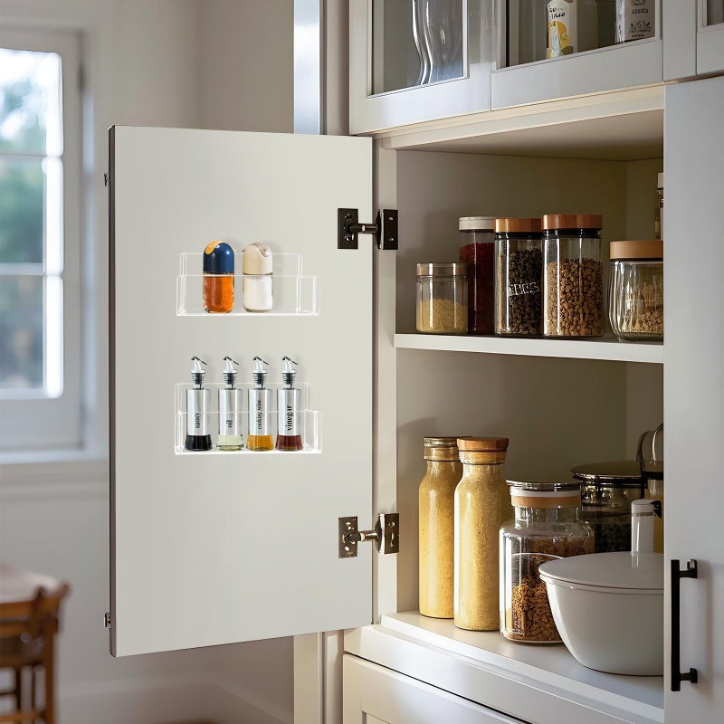 Douildhaiy Acrylic Spice Rack Wall Mount-6 Inch, Clear Spice Shelf Storage Holder, 4 Pack Hanging Seasoning Rack Organizer for Cabinet Door, Cupboard or Wall Kitchen (Adhesive or Screw) - Image 4