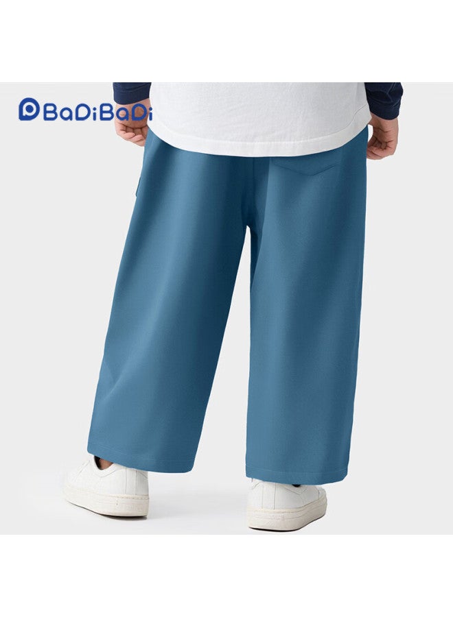 Badibadi Spring Autumn Baby Toddler Pure Cotton Woven Long Pants Casual Straight Pants Blue Happy Letters Size 130