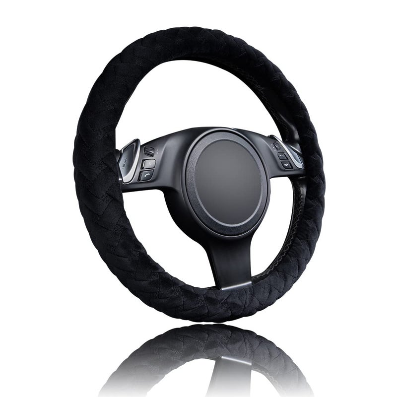 Flying Banner car Steering Wheel Cover Soft Velvet Warm Universal Size 15 inches SUV Truck Anti Slip Odorless Summer Winter (Black, Velvet Massage) - Image 1