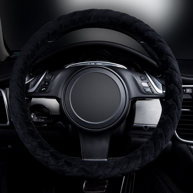 Flying Banner car Steering Wheel Cover Soft Velvet Warm Universal Size 15 inches SUV Truck Anti Slip Odorless Summer Winter (Black, Velvet Massage) - Image 2
