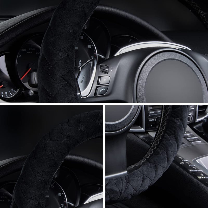 Flying Banner car Steering Wheel Cover Soft Velvet Warm Universal Size 15 inches SUV Truck Anti Slip Odorless Summer Winter (Black, Velvet Massage) - Image 4