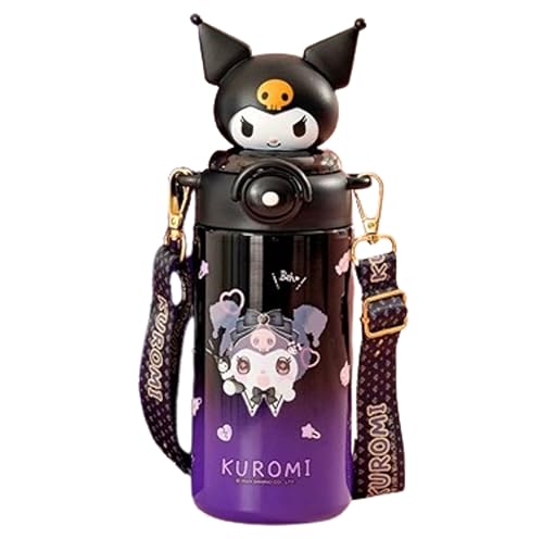 Many Rainbows Kuromi Purple Stainless Steel Insulated Water Bottle Straw with Strap 600ml