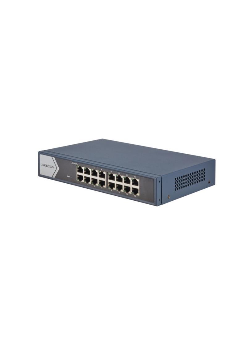 هيك فيجن DS-3E0516-E(B) مفتاح إيثرنت غير مُدار بـ 16 منفذ جيجابت – بدون مروحة، سعة تبديل 32 جيجابت في الثانية، جدول عناوين MAC بسعة 8K، تخزين وإعادة توجيه، MDI/MDIX تلقائي، تصميم معدني صامت، توصيل وتشغيل لمراقبة الشبكات ومكاتب العمل | DS-3E0516-E(B) - Image 1