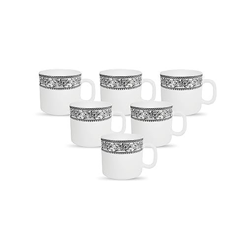 La Opala Diva, Sovrana Collection Opal Glass Crockery | Coffee Mug Regular, Set of 6 | Persian Grey, 190 ml | for Tea & Coffee | Microwave Safe | 100% Vegetarian | Extra Strong | Super Light & White - Image 1
