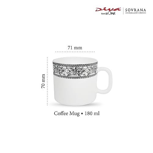 La Opala Diva, Sovrana Collection Opal Glass Crockery | Coffee Mug Regular, Set of 6 | Persian Grey, 190 ml | for Tea & Coffee | Microwave Safe | 100% Vegetarian | Extra Strong | Super Light & White - Image 2