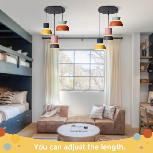 Qufute Nordic Modern Pendant Light Macaron Color Mid Century Hanging Light Fixture with Aluminum Shade Colorful Chandelier Ceiling Pendant Lights for Dining Room Kitchen (3-Light) - Image 5