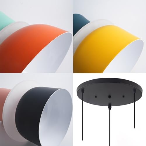 Qufute Nordic Modern Pendant Light Macaron Color Mid Century Hanging Light Fixture with Aluminum Shade Colorful Chandelier Ceiling Pendant Lights for Dining Room Kitchen (3-Light) - Image 3