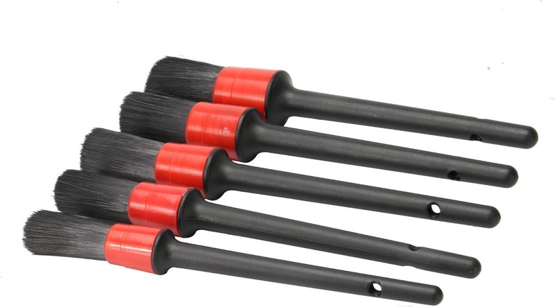5 Car Detailing Brushes, Vehicle Cleaning Brushes for Interior & Exterior, Black and Red