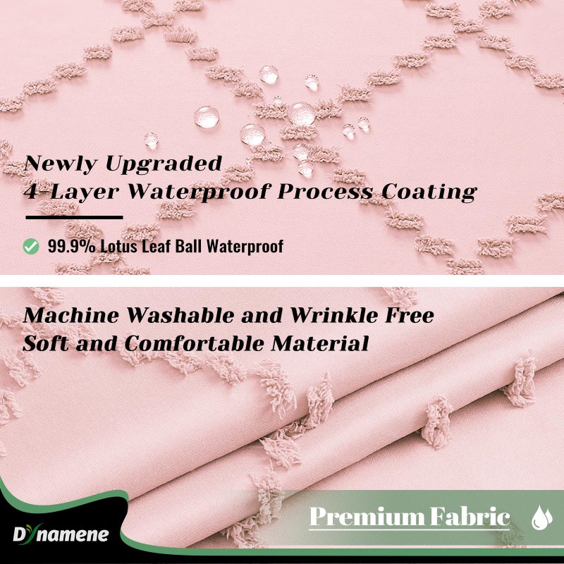 Dynamene الستائر دش طويلة دش طويلة 96 بوصة طويلة بوهو معنقدة هندسية مخططة الستائر دش الدش للحمام طويل المزرعة الستار القماش دش مجموعة مع 12 خطاف الوردي 72x96 - Image 2