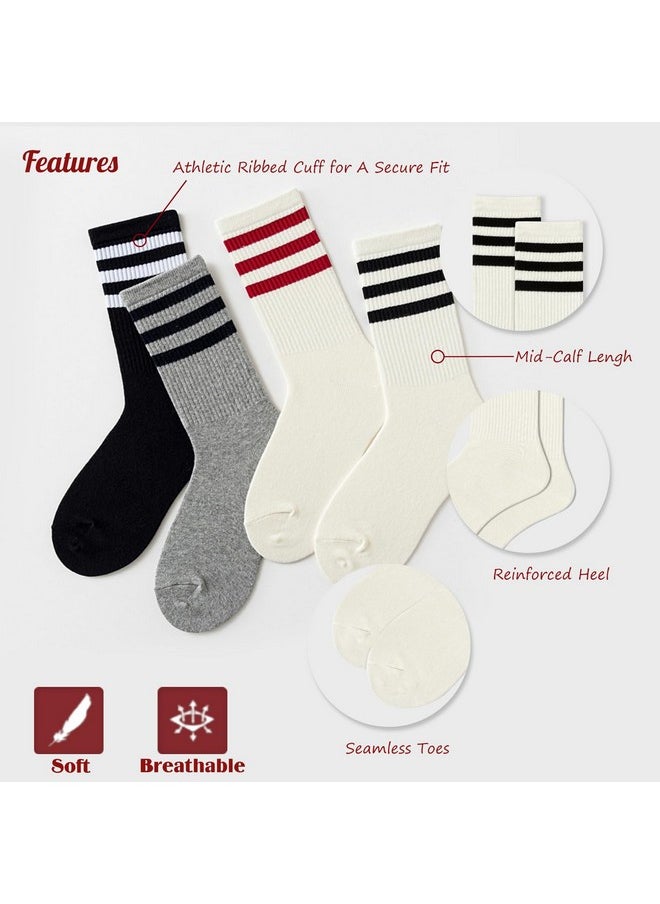 ForBaysy 4 PAIRS Retro Stripe Tube Socks Classic Athletic Sport Crew Socks For Women Casual Cotton Novelty Socks Unisex  - Image 3