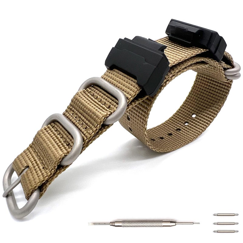 Lijinlan Military Ballistic Nylon Strap Replacement G-Shock Watch Bands Compatible with Casio G-Shock Watch Model GW100/GA100/GA400/GD120/ DW-D5500 /DW5600E/ DW6900/DW-9052/GWM5610/GW9400 (Kahki) - Image 1