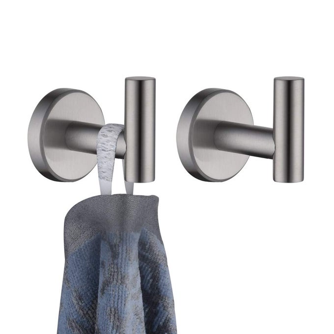 BATHROOM TOWEL HOOK BRUSHED COAT ROBE CLOTHES BATH WALL HOOKS FOR KITCHEN GARAGE SUS 304 STAINLESS STEEL THICK 08MM 2 PACK BRUSHED STEEL TH100BNP2