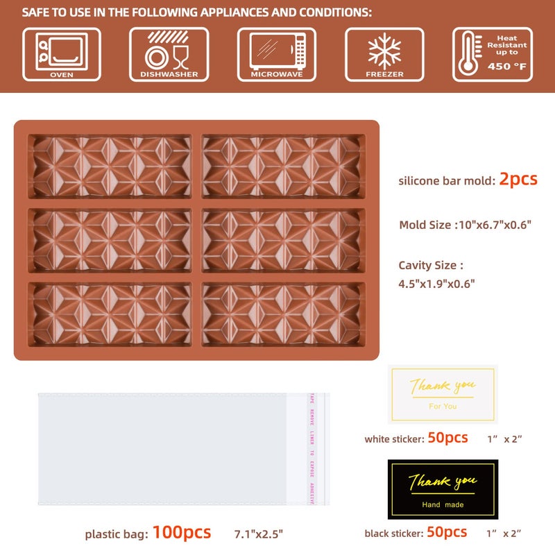 Fimary 2 Pcs Chocolate Bar Molds Silicone Deep Stuffed Candy Bar Molds Break Apart Silicone Molds for Wax Melts Large(Pyramid set) - Image 2