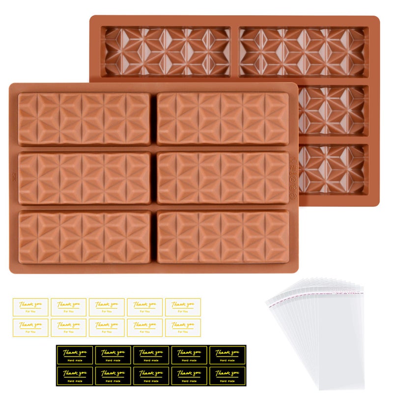 Fimary 2 Pcs Chocolate Bar Molds Silicone Deep Stuffed Candy Bar Molds Break Apart Silicone Molds for Wax Melts Large(Pyramid set) - Image 1
