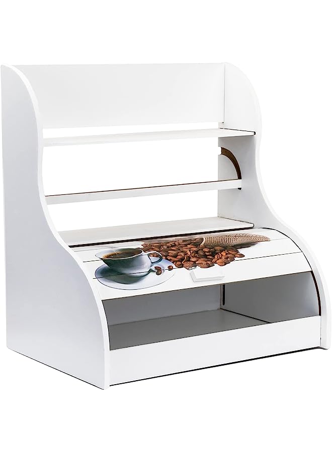 erorex صندوق خبز خشبي أبيض مع حامل منشفة | حاوية صندوق خبز مع غطاء قابل لللف | صندوق تخزين خشبي للمطبخ - Image 1