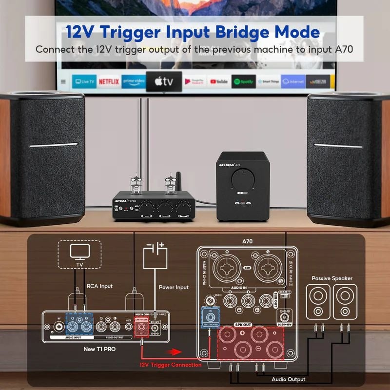 AIYIMA A70 TPA3255 PFFB Class D Stereo Digital Amplifier 300W×2 HIFI Power Amplifier XLR & RCA Input Subwoofer Output 12V Trigger with 48V5A GaN Power Supply - Image 5