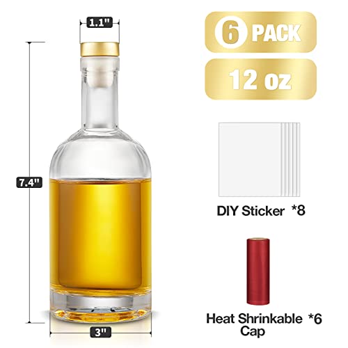 Mfacoy Set of 6 Glass Bottles, 12 oz Clear Liquor Bottles, Heavy Base Glass Bottle with T-Top Cap, Vodka Bottle for Wine Beverages Drinks Oil Vinegar Kombucha Beer with Cork Stopper Airtight Lid - Image 3