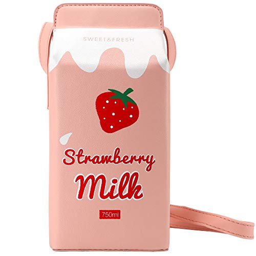 QiMing Strawberry Milk Box Crossbody Purse BagPU Phone Shoulder Wallet for Women Girl - Image 1