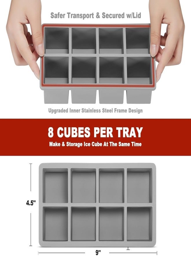 DMAYA Large Ice Cube Tray Silicone Ice Cube Trays for Freezer Stackable Ice Cube Mould for Making Large Square Ice Cubes - Grey (1) - Image 3