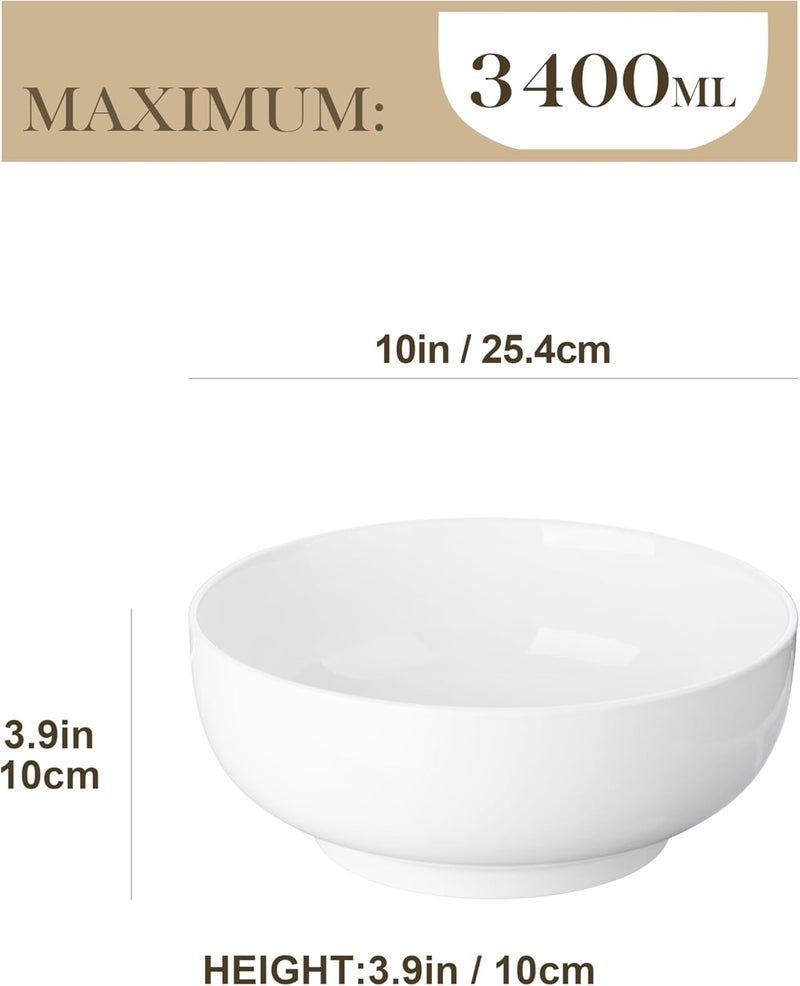 MALACASA Serving Bowls, 114 OZ(10") Extra Large Salad Bowls Set of 2, Porcelain White Serving Bowls for Salad, Soup, Pasta and Dinner, Large Ceramic Bowl Set for Entertaining, Series REGULAR - Image 2