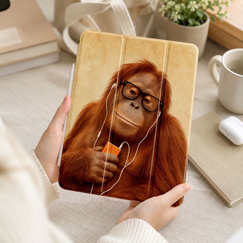 Tablet Case for iPad, Orangutan With Glasses Earbuds, iPad Clear Case for Mini Air Pro 4 5 6 7 8 9 10 11 12, Suitable for 7.9 8.3 9.7 10.2 10.5 10.9 11 12.9 13 inch Lightweight Clear Protective with Stand - Image 5