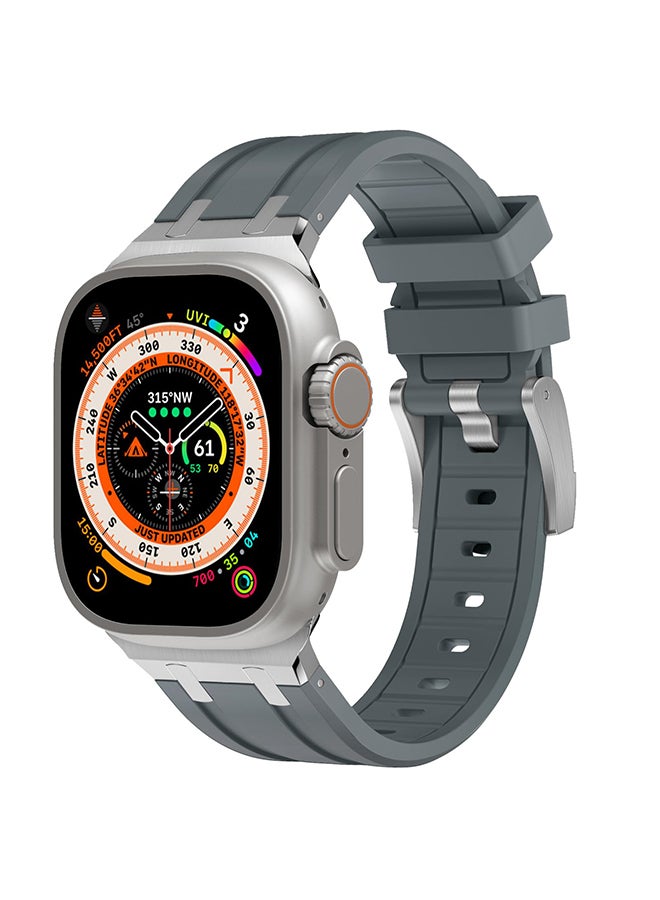 O Ozone Liquid Silicone Rubber Bands For Apple Watch Series 10 | Ultra 2 | 8 Ultra | 9 | 8 | 7 | 6 , 49/46/45/44/42mm Luxury Band with Stainless Steel Adapter- Grey - Image 1