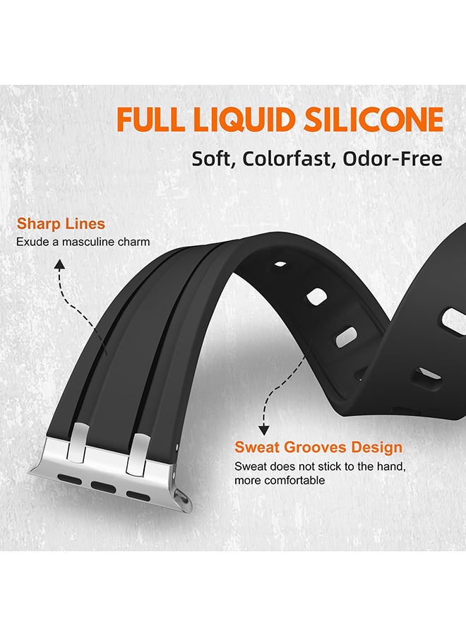 O Ozone Liquid Silicone Rubber Bands For Apple Watch Series 10 | Ultra 2 | 8 Ultra | 9 | 8 | 7 | 6 , 49/46/45/44/42mm Luxury Band with Stainless Steel Adapter- Grey - Image 3