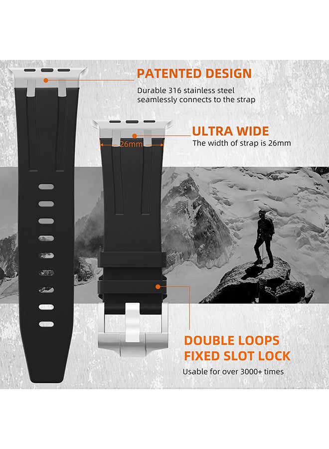 O Ozone Liquid Silicone Rubber Bands For Apple Watch Series 10 | Ultra 2 | 8 Ultra | 9 | 8 | 7 | 6 , 49/46/45/44/42mm Luxury Band with Stainless Steel Adapter- Grey - Image 4