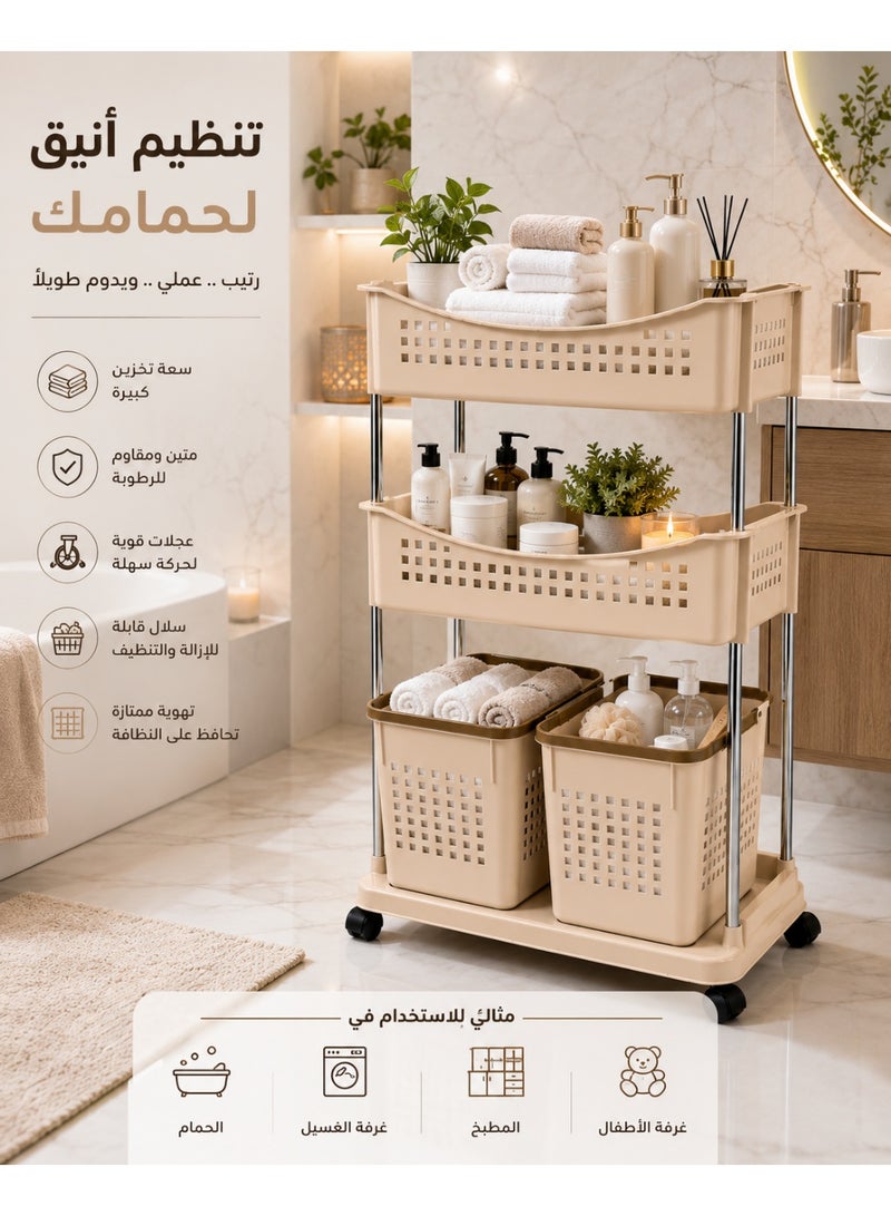 Durable, multi-purpose, 3-tier plastic laundry basket with shelves for storage and organization – a practical laundry organizer for homes, bathrooms, and laundry rooms. - Image 5