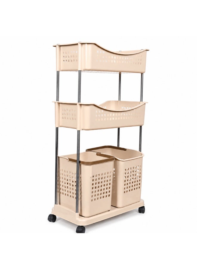 Durable, multi-purpose, 3-tier plastic laundry basket with shelves for storage and organization – a practical laundry organizer for homes, bathrooms, and laundry rooms. - Image 4