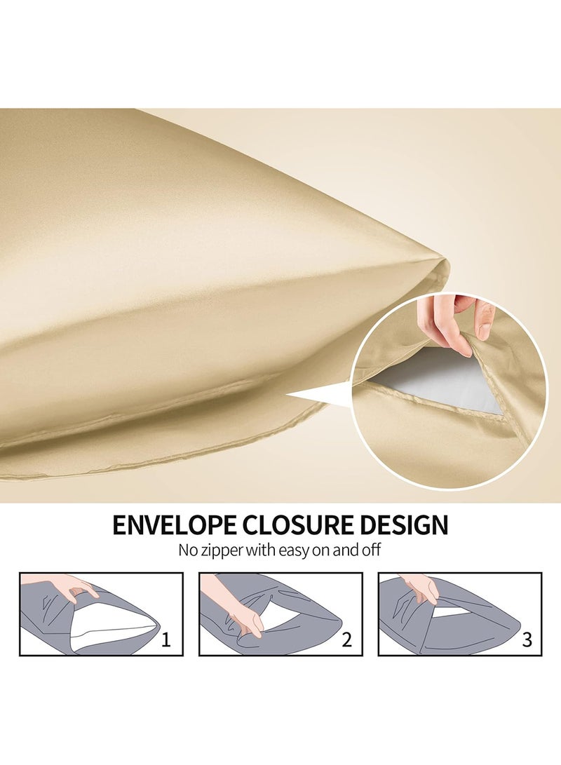 VITION غطاء وسادة من حرير الساتان للشعر والبشرة، ناعم وقابل للتنفس، غطاء وسادة حرير مزدوج الجوانب (قياسي - 50 × 65 سم - 2 قطعة - ذهبي عتيق) - Image 5