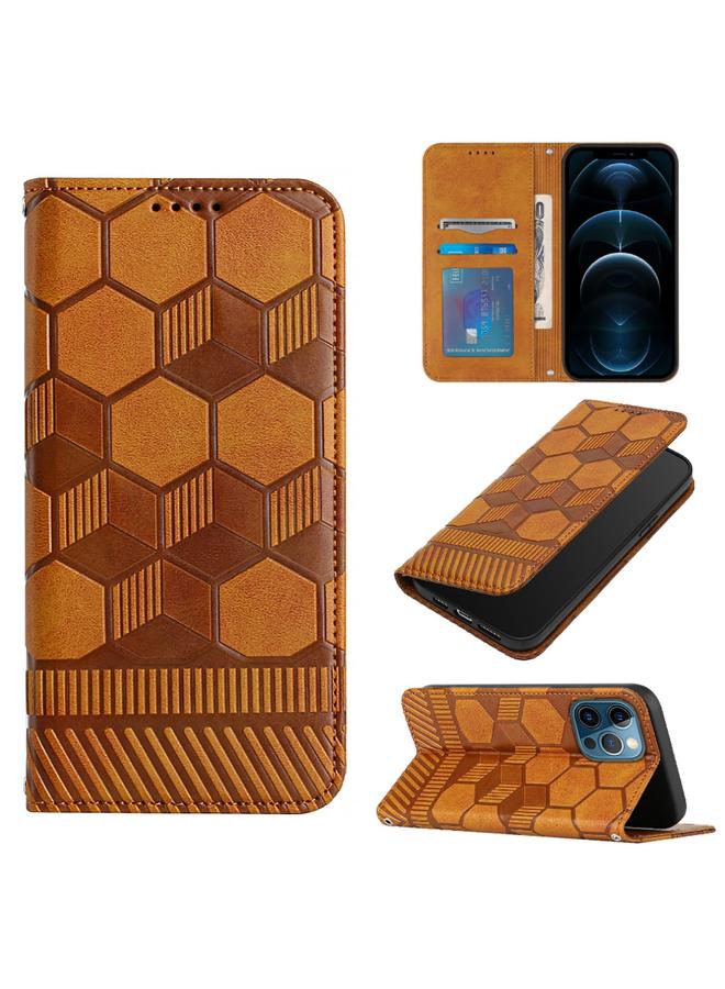 زبون جراب هاتف iPhone 12 Pro Max من الجلد المغناطيسي بتصميم كرة القدم - Image 1